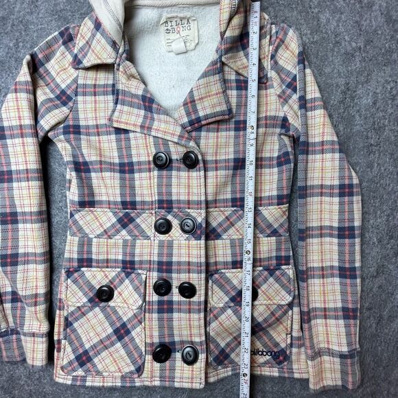 Billabong Jacket Womens Small Hoodie Sweatshirt Plaid Peacoat Cozy Double Button - Picture 5 of 7
